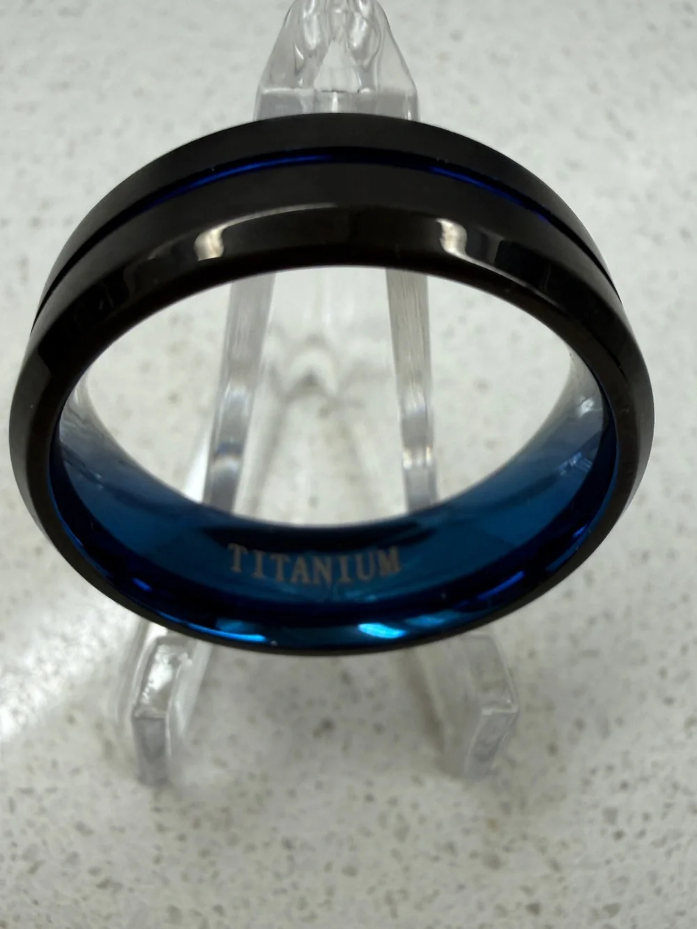 Men’s Black & Blue Titanium Ring Size 11
